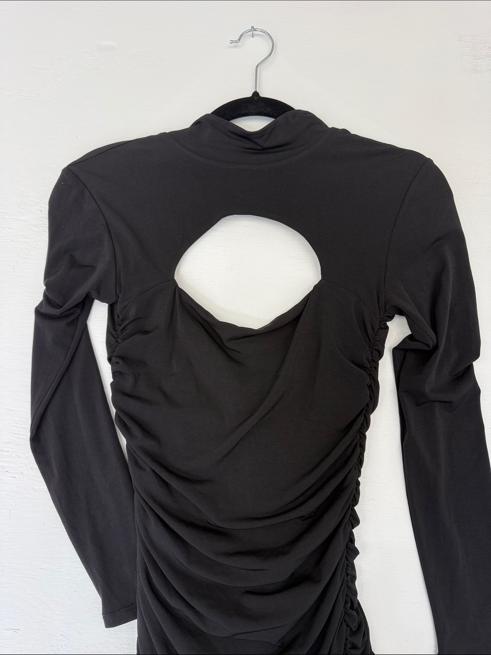 Nookie Black Long-Sleeve Ruched Mini Dress with Front Cutout - Picture 6 of 6